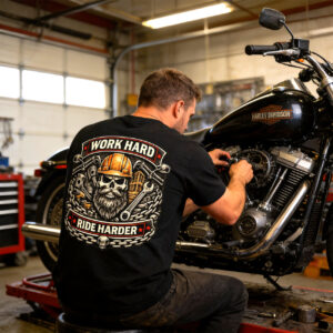 Work Hard Ride Harder T-shirt back
