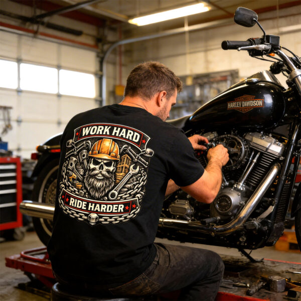 Work Hard Ride Harder T-shirt back